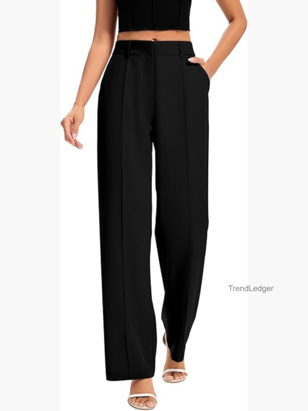 High Waisted Straight Leg Work Slacks Elastic Back Pants